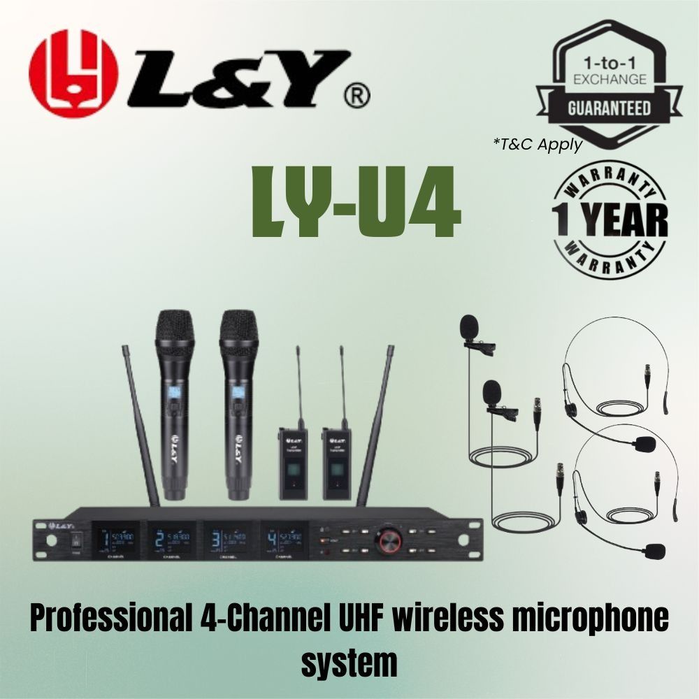 L&Y LY-U4 Best Budget 4-Channel Wireless UHF Professional Condeser Headset / Handheld Microphone System , Ideal for Singing, Stage & Studio628631111402251112