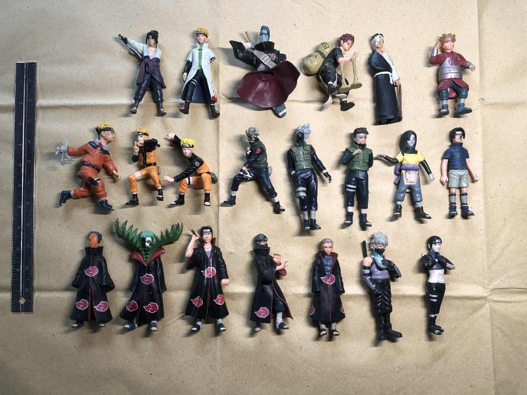 Naruto Figurines Lot (Category: Figurines & Statues) located in Rizal. Submitted by maplemart (Listing ID 1374440129, Image 1). Description: naruto figurines top row has some missing parts except choji there are dirt markings on some due to play 500 for all gcash lalamove shouldered by buyer.