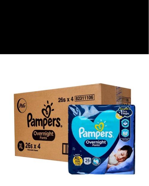 Pampers overnight (XL: 26 x 4 packs) (Category: Diapers & Baby Wipes) located in Singapore. Submitted by amber.t (Listing ID 1374420378, Image 1). Description: Brand new 26s X 4 packs .