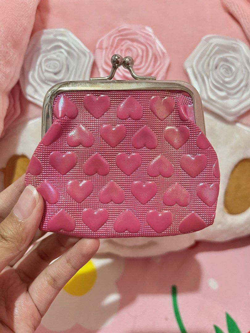 Pink Iridescent Heart Kisslock (Category: Luxury Bags & Wallets) located in Quezon City. Submitted by mymeloooo (Listing ID 1374481255, Image 1). Description: Rfs: decluttering flaws: needs cleaning sa metal part, and may brown stain sa loob but can be cleaned mod: j&t / lalamove mop: gcash.