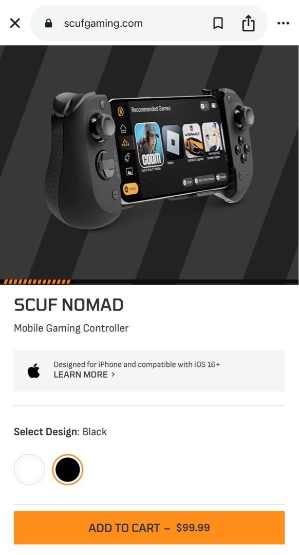 SCUF NOMAD Mobile Gaming Controller (Category: Controllers) located in Mandaluyong City. Submitted by jim.dc (Listing ID 1371104071, Image 3). Description: For iPhone IOS 16 and higher Bluetooth 5.0 USB-C.