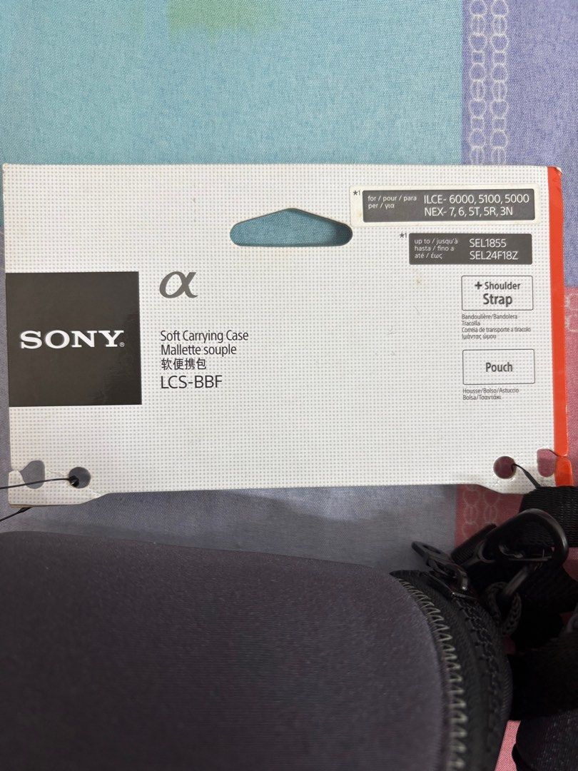 Sony Soft Carrying Case / LCS-BFF (Category: Camera Bags & Carriers) located in Manila. Submitted by ayaselling (Listing ID 1374460878, Image 3). Description: This product is compatible with the following Sony mirrorless cameras: • ILCE-6000, 5100, 5000 (Sony Alpha a6000 series) • NEX-7, 6, 5T, 5R, 3N (Older Sony NEX mirrorless models) Included Accessories: Shoulder Strap and pouch.