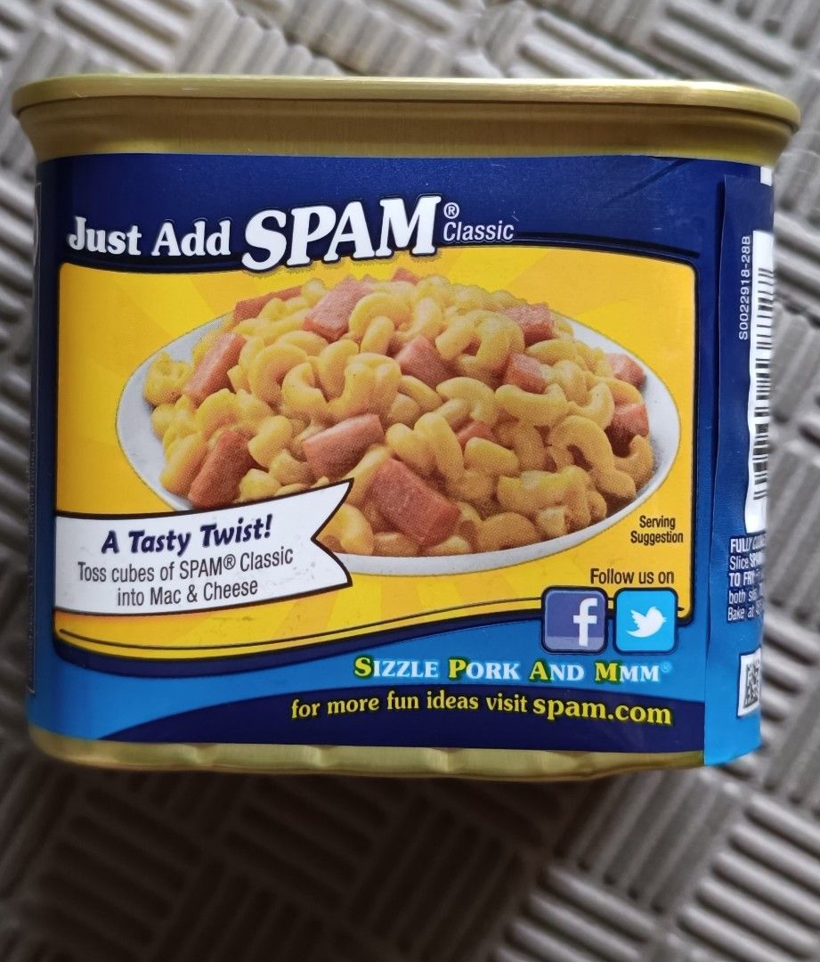 SPAM Classic Canned Meat (Category: Packaged & Instant Food) located in Bulacan. Submitted by jasonofalltrades_ (Listing ID 1374413080, Image 2). Description: SPAM Classic Canned Meat, Cooked Pork & Ham, 7g Protein Per Serving, 0g Trans Fat, Low Carb, Keto-Friendly, Gluten Free, Easy Open Can, Perfect for Sandwiches & Breakfast.