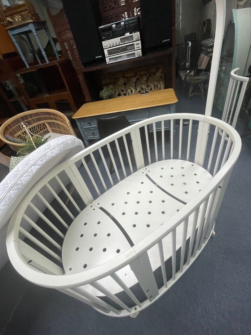 Stokke Sleepi Cot (Category: Cots & Cribs) located in Singapore. Submitted by Soe_Vintage (Listing ID 1374438070, Image 3). Description: Original Stokke Sleepi cot Suitable for newborn to 4 year old The cot grows with the child with 4 adjustable high NO mattress, just the cot only Well used in well maintained condition with normal signs of usage..