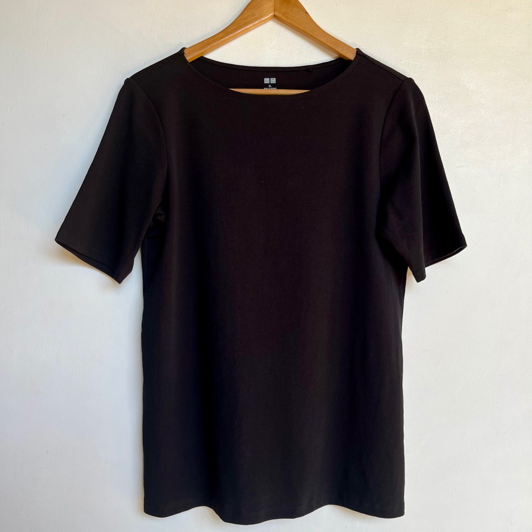 Uniqlo Black Boat Neck Top, Women's Fashion, Tops, Blouses on Carousell