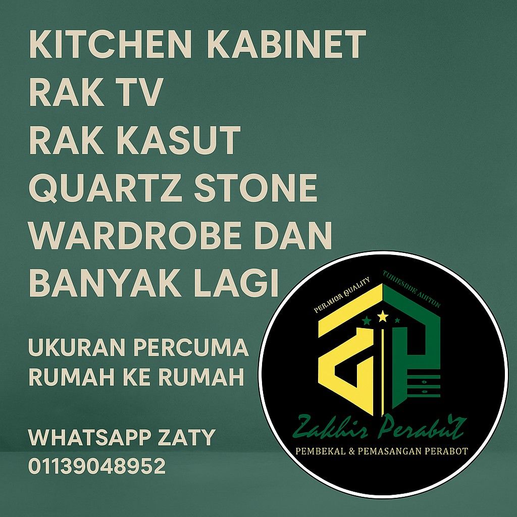 ZakhirPerabut (Category: Announcements) located in Kuala Lumpur. Submitted by zatyzakhir47188 (Listing ID 1374476552, Image 1). Description: Nak rumah kemas dan bergaya? Dapatkan kitchen kabinet & perabot custom dari Zakhir Perabut! 📍Permatang Sintok | +601139048952 | 📲@zakhirperabut".