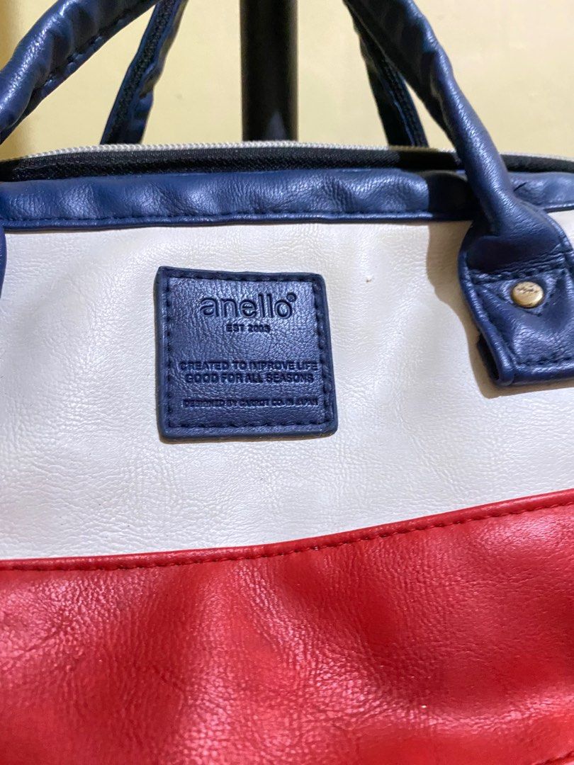 ANELLO blue and red leather medium backpack schoolbag (Category: Backpacks) located in Imus. Submitted by fyema (Listing ID 1374691706, Image 2). Description: issue on last 2 pics imus cavite loc gcash jnt/lalamove.
