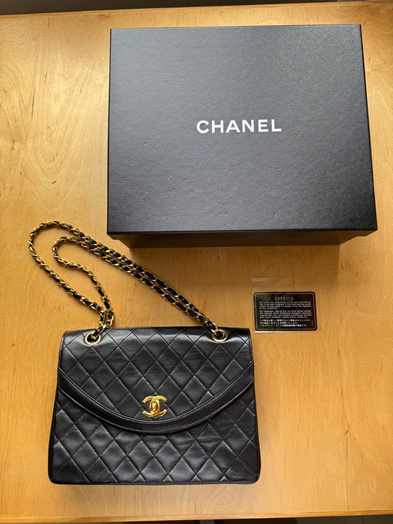 Authentic Vintage Chanel Bag (Category: Luxury Bags & Wallets) located in Mandaluyong City. Submitted by ellasellstuff (Listing ID 1374528763, Image 1). Description: Vintage Chanel Bag (double chain, Turn lock) -With box and generic dust bag Condition: -inner pocket lining has a bit roughness/ peeling(see pic) -the hologram has a deterioration but still intact, serial code is still clearly readable -Very minor rubs on the corner -fine wrinkles on