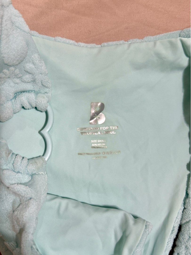 Blackbough Sugar Jacquard Light Blue Heart Bikini (Category: Bikinis & Swimsuits) located in Pasig City. Submitted by franny_b (Listing ID 1374528737, Image 3). Description: one of my faves! used a few times thea top (M) + asymmetrical tease bottoms (S) really good quality, flattering! super discounted, still selling on zalora for 3k+ i’m a size 32B, 25 waist rfs: too many bikinis.
