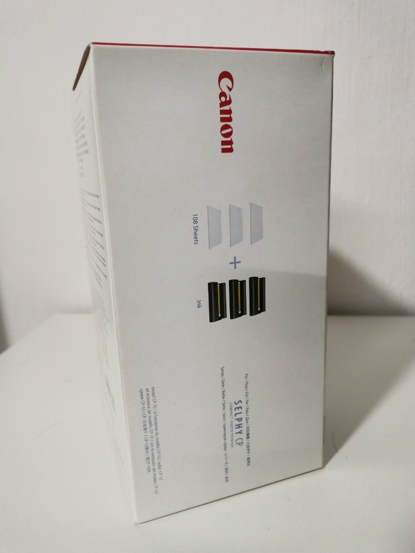 Canon photo paper + ink (4R) KP-108IN SELPHY (Category: Printers, Scanners & Copiers) located in Singapore. Submitted by tylerhuang (Listing ID 1374633212, Image 2). Description: The KP-108IN Color Ink and Paper Set from Canon is a special package that includes both paper and ink. Use this special kit to economically print up to 108 color photos in the 4 x 6" size. 1 box comes with 108 color photo paper + 3 color ink cartridges (for 108 prints) C