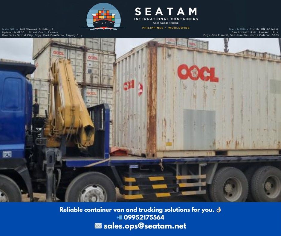 CONTAINER VANS FOR SALE (Category: Construction & Building Materials) located in Bulacan. Submitted by seatam_ops (Listing ID 1374559756, Image 1). Description: Dear Valued Client, Greetings from Seatam International Containers Used Goods Trading! We're thrilled to connect with you from Seatam International, your trusted partner in container solutions. Our team is dedicated to providing exceptional service and support, ensuring your needs are met