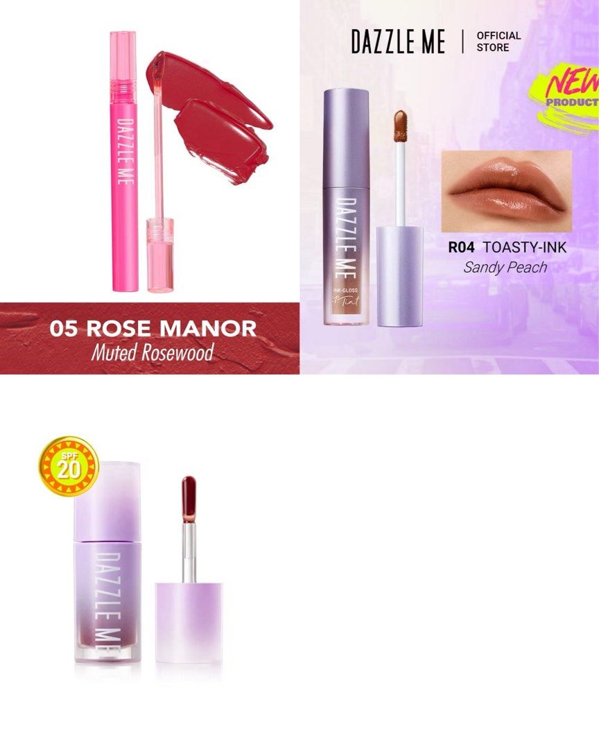 Dazzle Me Lip Set (Category: Makeup) located in Kawit. Submitted by shop.boaaa (Listing ID 1374675751, Image 2). Description: BNEW ⭒ dazzle me lip set ₱300 from 891php products: - matte lip cream 05 rose manor (₱100 from 255php) - ink gloss lip tint r04 toasty-ink (₱150 from ₱298) - lip serum universal (₱100 from 338) ⭒ claim by commenting “mine” or send me a message!.