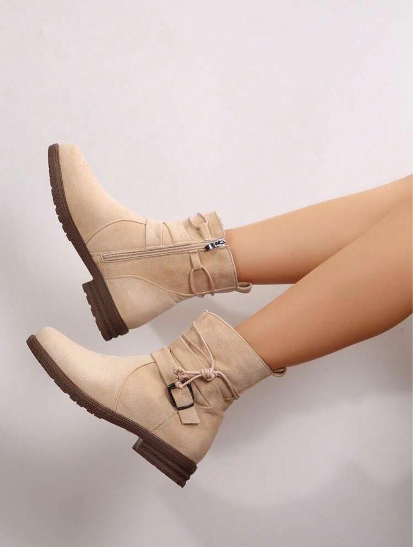 (EUR39) LOW HEEL ROUND TOE MATTE BOOTS (Category: Boots) located in Mandaluyong City. Submitted by shiawasemiseshoppe (Listing ID 1374621257, Image 2). Description: ‼️ PLEASE READ FIRST ‼️ • Brand: S h e i n • Size: EURO39 (I do have a wide feet and this boots fits well on me.) • Color: Beige only (as shown in the photo) • Condition: Like New! (Used only ONCE and I don’t think that I’ll wear this again.) • Comfy to wear but not for long walks. No