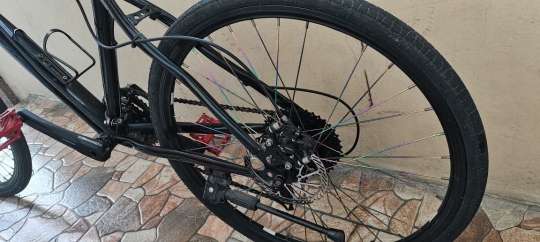 For sale MTB 27.5 (Category: Bicycles) located in Dasmarinas. Submitted by roydms (Listing ID 1374589579, Image 3). Description: For sale:Mountain bike 27.5 Matte frame(metal) meduim Shimano tourney 3x12 8 speed Velo saddle Wake handle post Maxzone pedal GUB 3Pawls Hub w/quick release pin Alloy rim set tricolor spokes Working shock forgetten the brand Shimano hydrolic disc brake Alloy low riser handle bar w/rubber hand grip With FREE baby bike ca