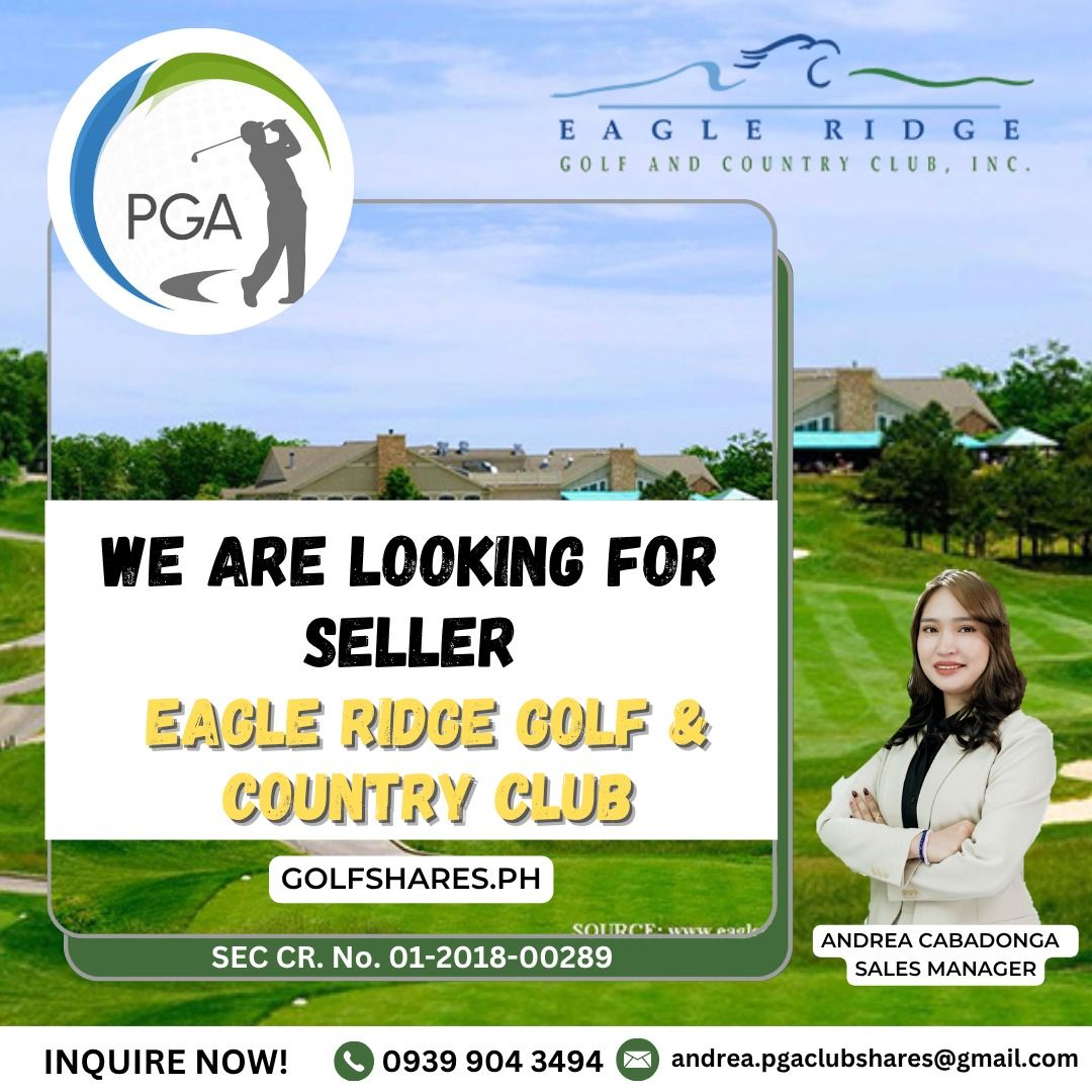 GOLF SHARES - PGA (Category: Golf) located in Muntinlupa City. Submitted by andrea.pgaclubshares (Listing ID 1374537224, Image 1). Description: Good day Golfers! This is Andrea from PGA Clubshares. We are looking for a SELLER of the following shares. EAGLE RIDGE GOLF & COUNTRY CLUB MT. MALARAYAT GOLF & COUNTRY CLUB Stay healthy & dry, while enjoying your game!⛳☔️ Thank you! #prestigegolfaccess #golfsharesph #pgaclubshares #livewithprestige #golf.