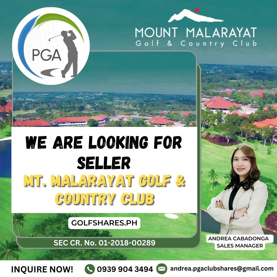GOLF SHARES - PGA (Category: Golf) located in Muntinlupa City. Submitted by andrea.pgaclubshares (Listing ID 1374537224, Image 2). Description: Good day Golfers! This is Andrea from PGA Clubshares. We are looking for a SELLER of the following shares. EAGLE RIDGE GOLF & COUNTRY CLUB MT. MALARAYAT GOLF & COUNTRY CLUB Stay healthy & dry, while enjoying your game!⛳☔️ Thank you! #prestigegolfaccess #golfsharesph #pgaclubshares #livewithprestige #golf.