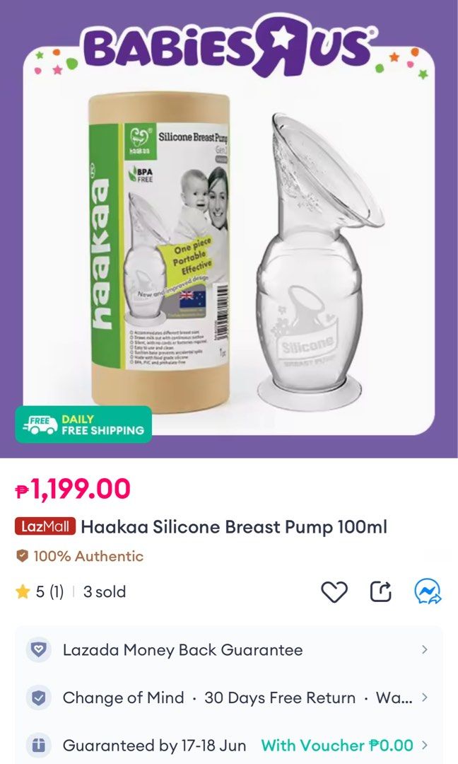 Hakaa breast pump with box (Category: Breastfeeding & Bottle Feeding) located in Pasig City. Submitted by alcjossa (Listing ID 1374681539, Image 1). Description: Very nice brand ito and useful para sa gustong mabilis makapagpump without electricity or battery. Bought this online, sterilized but was not able to use. Akala ko magagamit ko sya during my exam pero natapos ang nclex ko nang no need to pump. Complete set with cube container box nya. Di
