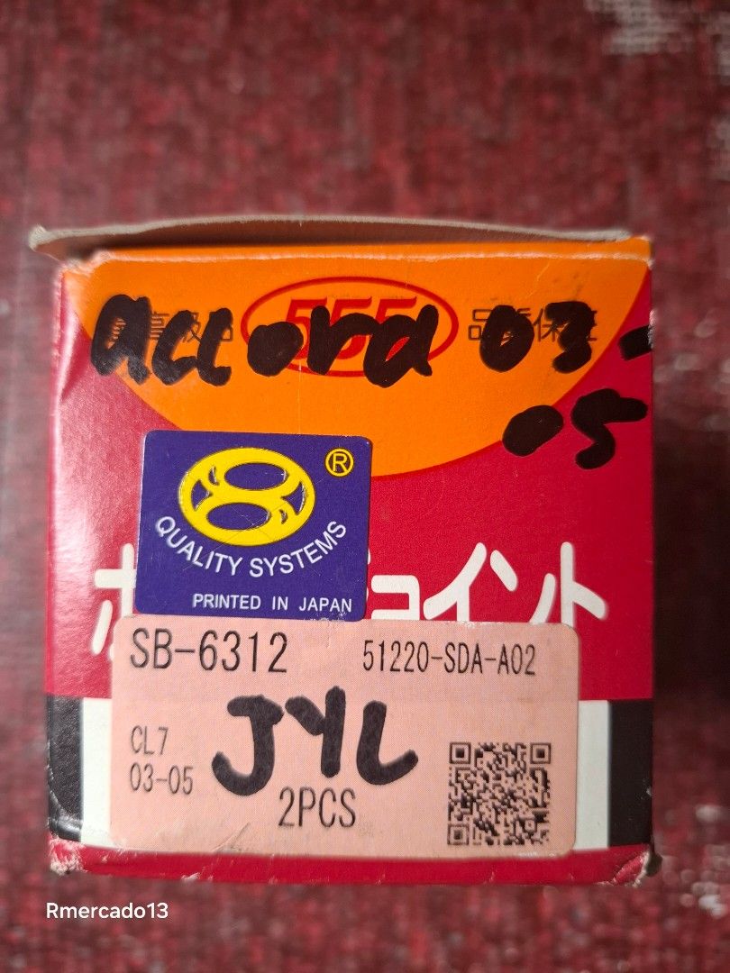 honda accord 7th gen lower ball joint (Category: Suspension Parts and Accessories) located in Manila. Submitted by geegoks (Listing ID 1374538528, Image 3). Description: Brand new 555 lower ball joint 2003-05 Honda accord.