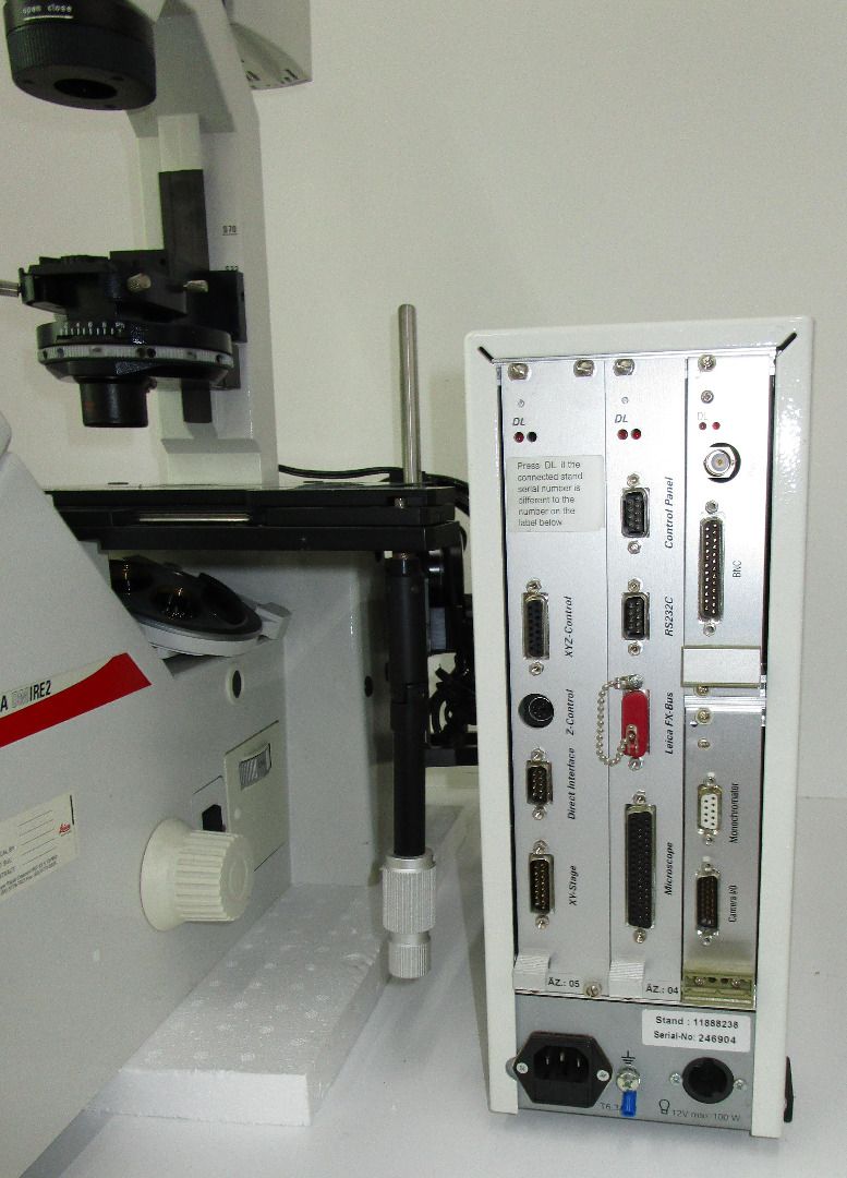 Leica Microsystems DMIRE2 & CTRMIC parts only (Category: Office & Business Technology) located in Singapore. Submitted by industrialneed (Listing ID 1374576026, Image 3). Description: Leica Microsystems DMIRE2 & CTRMIC parts only Leica DMIRE2 Type 1102013470 BZ:00 Eyepieces: HC PLAN s 10x/22 Leica CTRMIC 11888238 mounted with 4 module cards Leica 11888244 BZ:00 (needs to replace optics) Leica ICT/P 521699 Leica 521544 nosepiece Leica 521500 Conde