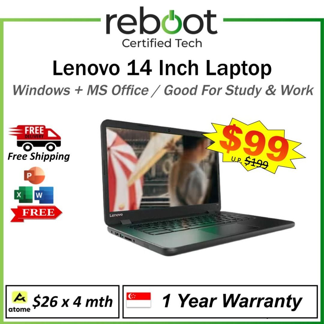Lenovo 14 Inch - N42 / N22 - Laptop For Sale - Free MS Office - Free Windows 11 - 100% Good Condition! High Performance! - Quick Response - Flash Sale!! - Top Pick Today! - Best Seller! (Category: Laptops & Notebooks) located in Singapore. Submitted by buyatfuji (Listing ID 1374550370, Image 1). Description: Click here for more special deal !!! https://www.carousell.sg/u/buyatfuji/ 👨‍🔧 FREE Additional 3 𝐌𝐨𝐧𝐭𝐡 𝐖𝐚𝐫𝐫𝐚𝐧𝐭𝐲 !! First 10 s