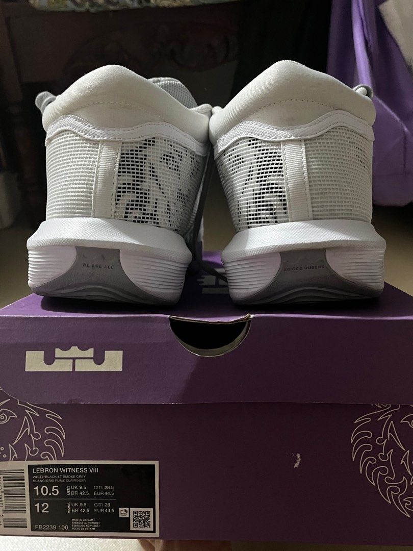 Nike Lebron Witness VIII (Category: Sneakers) located in Lipa City. Submitted by jmlg06 (Listing ID 1374593413, Image 2). Description: Nike Witness VIII White/Black-LT Smoke Grey Men’s 10.5US / 9.5UK / EUR 44.5 Original Price P5,595.00 Selling Price: P3,500.00 .