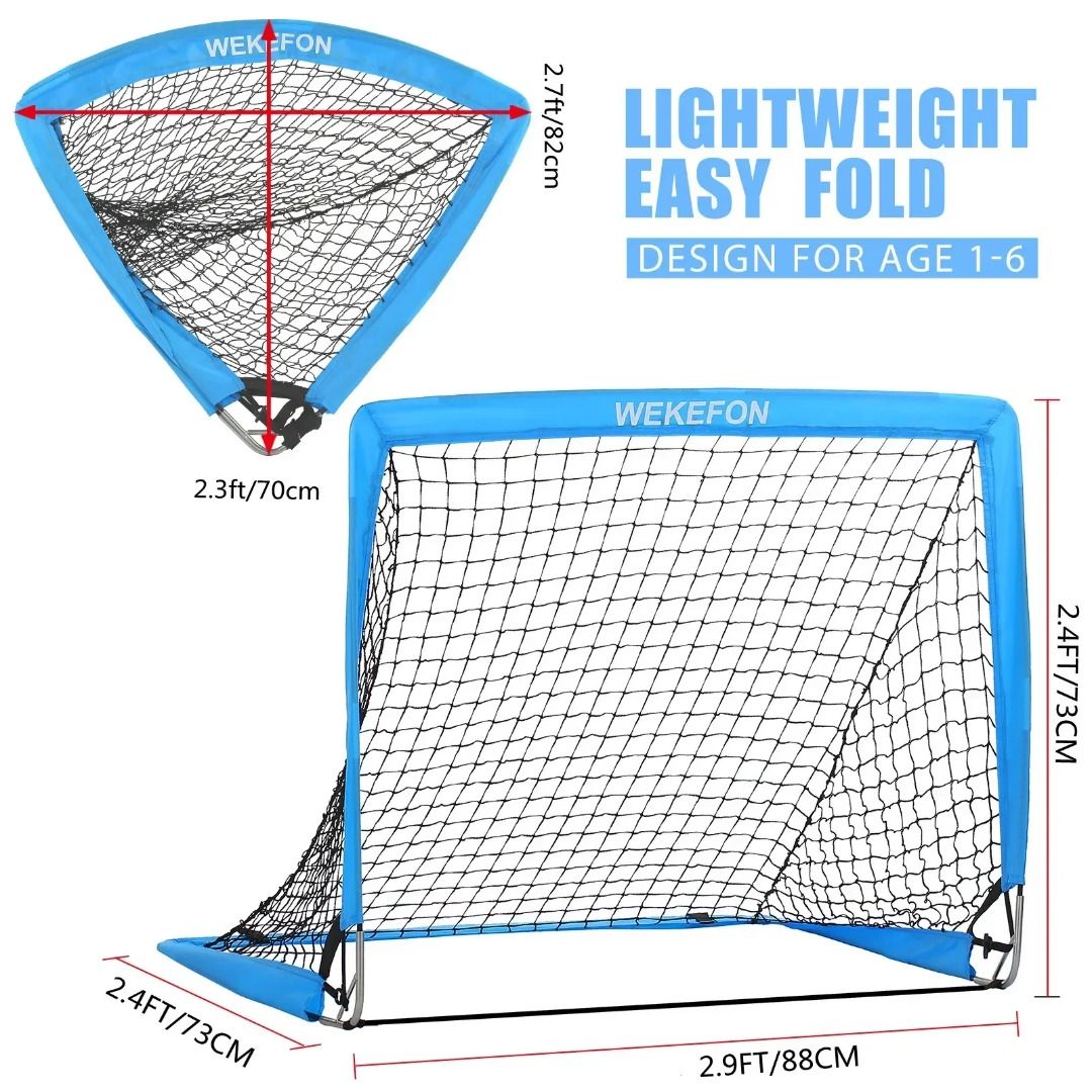 Portable Folding Football Soccer Goal Net Set With Ball Pump For Kids Indoor Outdoor Training Practice Play