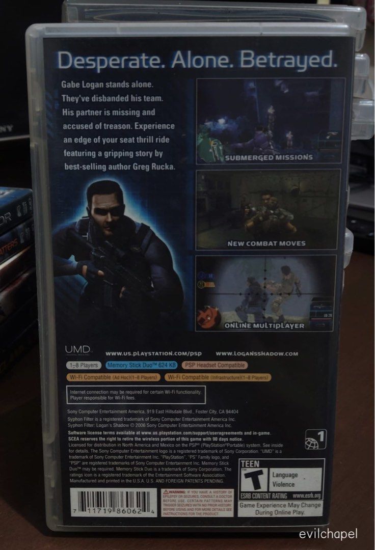 Syphon Filter Logan’s Shadow PSP R1 Complete (Category: PlayStation) located in Mandaluyong City. Submitted by evilchapel (Listing ID 1374600255, Image 3). Description: FS: Syphon Filter Logan’s Shadow PSP R1 Complete Payment: Bank Transfer,GCash Meetups: Shangri La, Starmall (Morning Only).