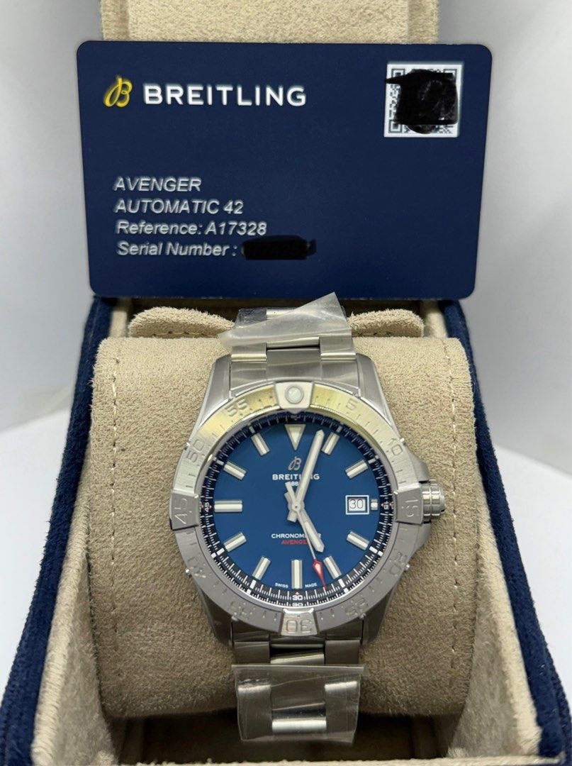 (UNUSED) Breitling Avenger (Category: Luxury Watches) located in Makati City. Submitted by itsyourwatches (Listing ID 1374544042, Image 3). Description: Price :P235,000 Model :Avenger Reference No. :A17328101C1A1 Year :2024 (UNUSED) Caliber :Breitling 17 Movement :Automatic Dial :Black Case :42mm, Steel Bezel :Steel Bracelet :Steel Box :Yes Papers. :Yes.