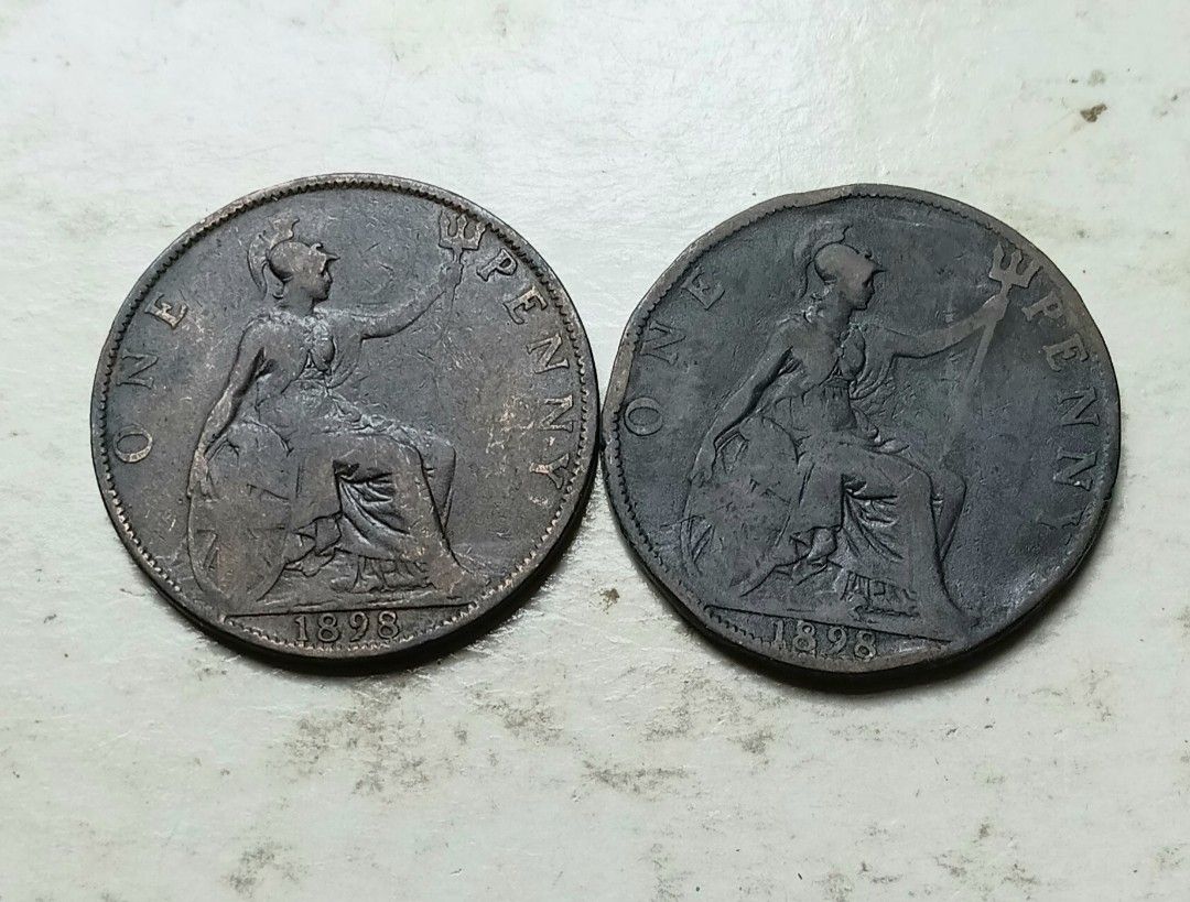 英國1898年1便士硬幣共2枚（品相實物如圖）, 興趣及遊戲, 收藏品及紀念品, 錢幣- Carousell
