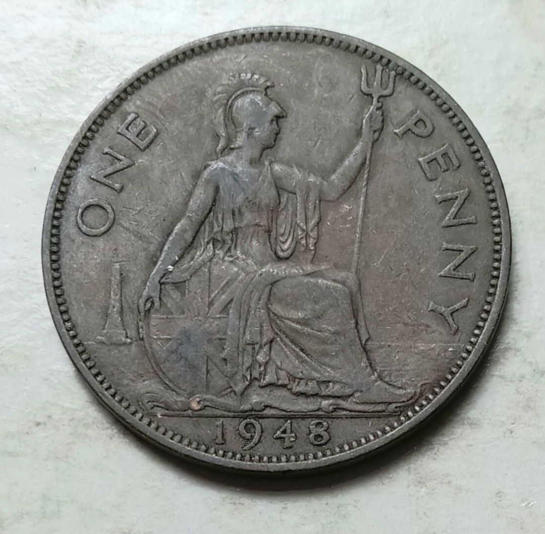 英國1948年1便士硬幣一枚（品相實物如圖）, 興趣及遊戲, 收藏品及紀念品, 錢幣- Carousell