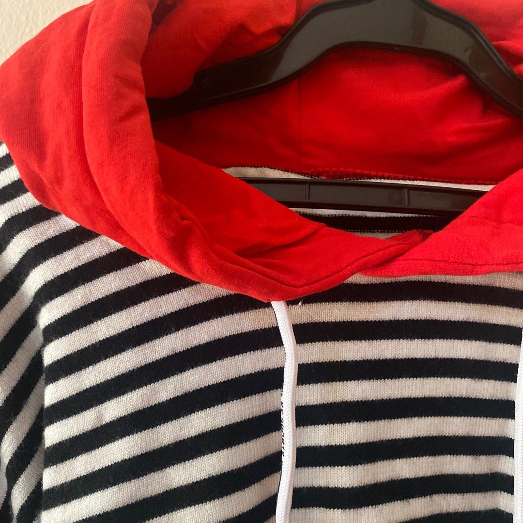 Artsy Semi-cropped Striped Knitted Hoodie Pullover (Category: Coats, Jackets and Outerwear) located in Santa Rosa. Submitted by jimfromaccounting (Listing ID 1374875863, Image 3). Description: •Best fits XS-S and S-M sizeframes for the desired oversized fit •15.5 inches length •21.5 inches pit to pit width •worn a few times. Bought from ig thrift shop bubblegum_ig •With signs of usage (lint) 8/10 condition — payment: gcash, unionbank delivery: lb