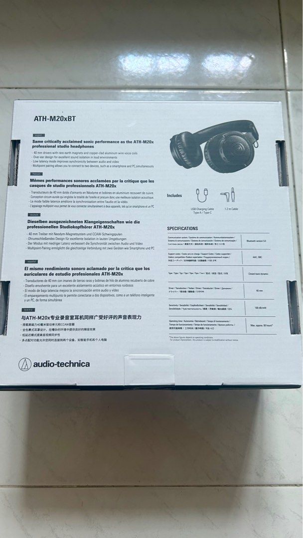Audio-Technica ATH-M20xBT Bluetooth Monitor Headphones (Category: Headphones & Headsets) located in Singapore. Submitted by gunman47 (Listing ID 1374765788, Image 2). Description: Selling item away because I have no use for it. Item was won from a contest. Can be used for up to 60 hours on full charge. 40mm drivers. Brand new condition. Comes with the box and manual inside. Box only opened once to check on contents inside the box. Price is slight