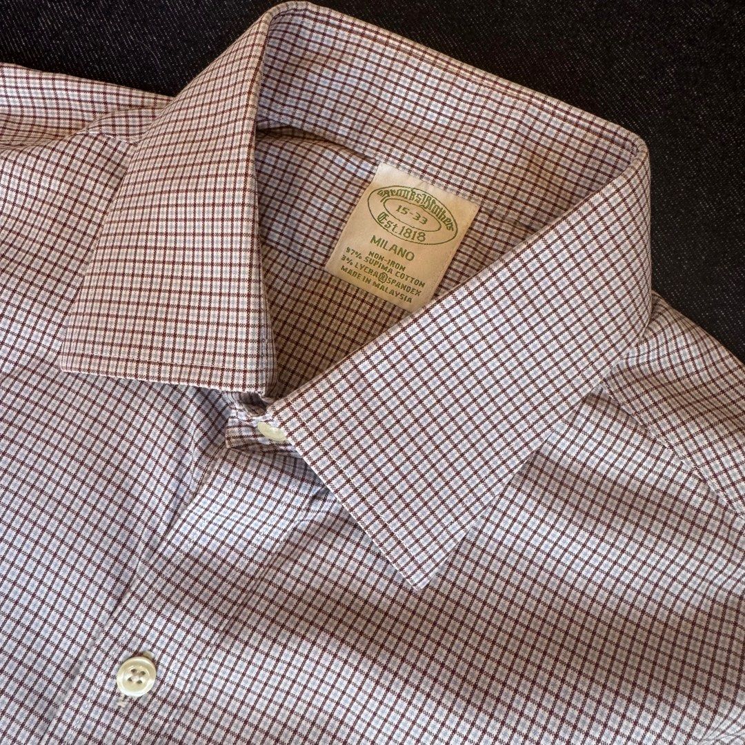 Brooks Brothers Shirt (Category: Formal Shirts) located in Manila. Submitted by patrickbateman_ (Listing ID 1374809269, Image 2). Description: Brooks Brothers Spread Collar Shirt Size 15-33 (Medium) Madison fit Mother of Pearl buttons Excellent condition W 20” L 29.5 Shoulders 17” Sleeves 24.5” ₱1,000.