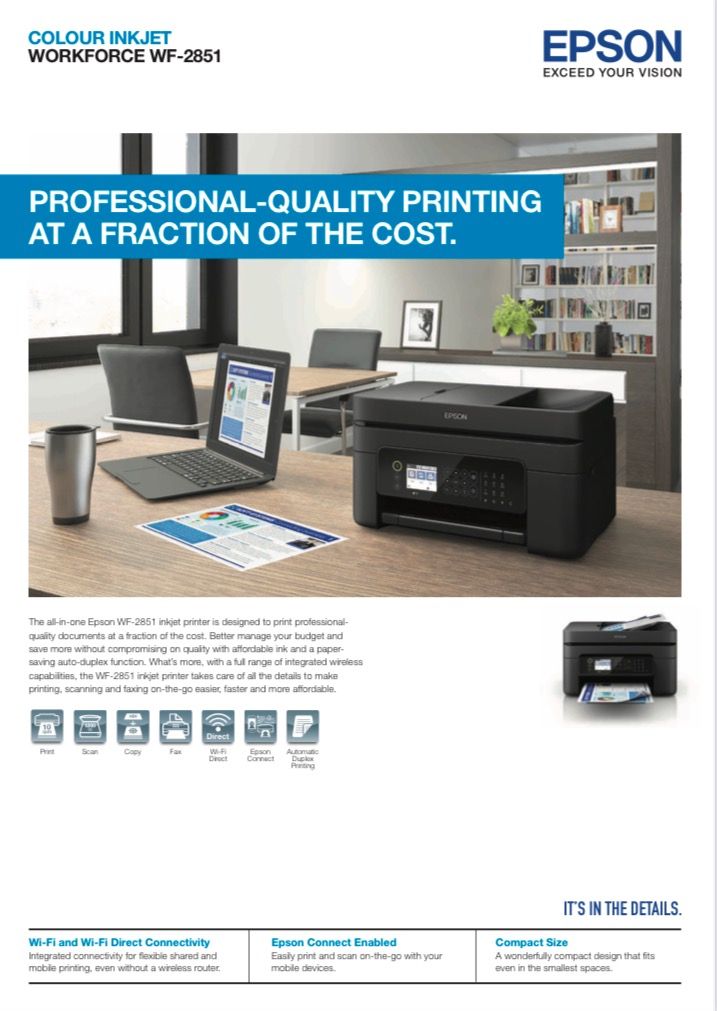 Epson Workforce 2851 printer (Category: Printers, Scanners & Copiers) located in Singapore. Submitted by glassof.lemonade23 (Listing ID 1374712466, Image 2). Description: Looking to sell within 2 weeks! If interested, pls DM me to deal! 😁.