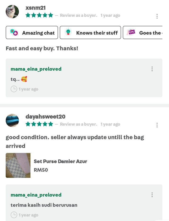 Feedback (Category: Announcements) located in Melaka Tengah. Submitted by mama_eina_preloved_ii (Listing ID 1374857734, Image 2). Description: Boleh scroll utk belek² review dr cust sebelum ini ya.. 😊 terima kasih...