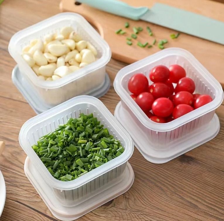 Food Storage Box Airtight Container Kitchen Organizer 2 Layer Drain Water Stackable (Category: Food Organization & Storage) located in Manila. Submitted by myonlineshoph (Listing ID 1374747412, Image 1). Description: Specification： -Material: PP Plastic -Length/Width: 13.5cm -Height: 7.5cm - Package included: 1pc Attention: - Due to the different monitors and lighting, the color of the image may differ a little from the actual product. - The size