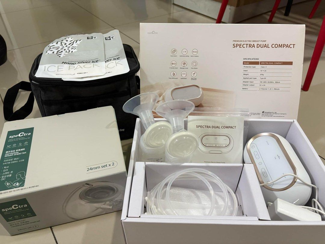Hospital grade Spectra dual compact breast pump. (Category: Breastfeeding & Bottle Feeding) located in Singapore. Submitted by dnbego (Listing ID 1374776784, Image 1). Description: Hospital grade Spectra dual compact breast pump. Free : -handfree 24mmx2pcs -handfree 28mm x 2pcs -1 cooler bag -200pcs milk storage bags.