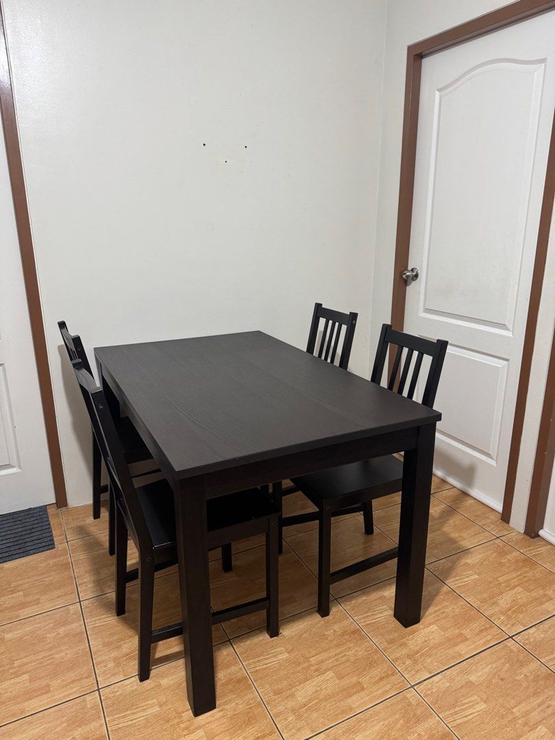 Ikea Laneberg Dining Set in Brown (STILL AVAILABLE!) (Category: Tables & Sets) located in Paranaque City. Submitted by tmdqrs (Listing ID 1374748562, Image 2). Description: Ikea Laneberg in Brown Dining Set - 1pc Extendable table (see pic for size reference) - 4pcs dining chairs (see pic for size reference) PRICE is 16K from 18k! LAST PRICE originally bought for 22,700. can pick up or book lalamove (sf to be paid by the buyer).