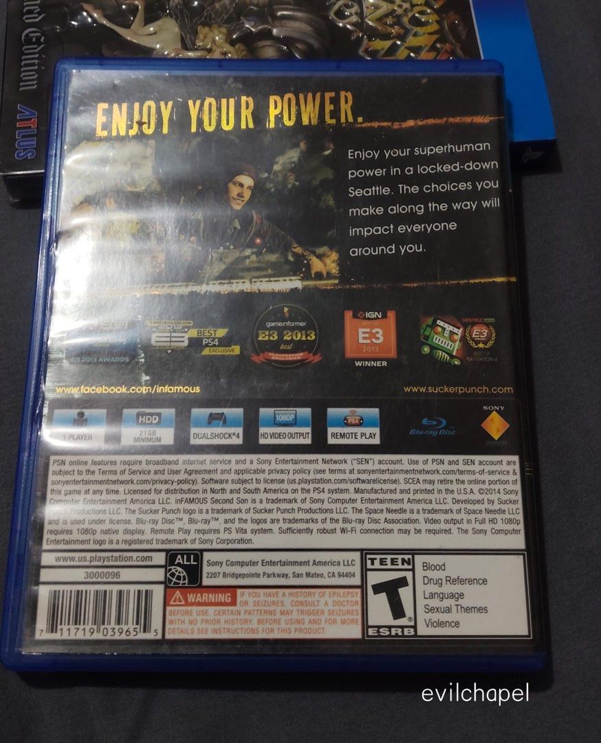 Infamous Second Son Limited Edition PS4 R1 Complete (Category: PlayStation) located in Mandaluyong City. Submitted by evilchapel (Listing ID 1374807019, Image 3). Description: FS: Infamous Second Son Limited Edition PS4 R1 Complete Payment: Bank Transfer, GCash Meetups: Shangri La, Starmall, Megamall (morning only).