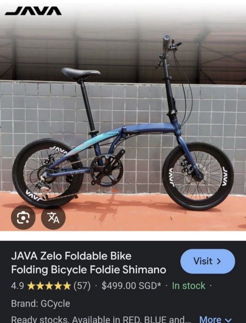 Java foldable bicycle (Category: Bicycles) located in Singapore. Submitted by energy_crystals (Listing ID 1374826000, Image 1). Description: Java Road Bike – S$250 Fast Deal Letting go of my Java road bike, still in good shape. Suitable for new riders, casual cyclists, or commuting to school or work. Original retail price was around $499–$599. Bike has some rust and scratches, but barely used and always kept indoors. #JavaZelo #JavaZeloV2 #UsedBi