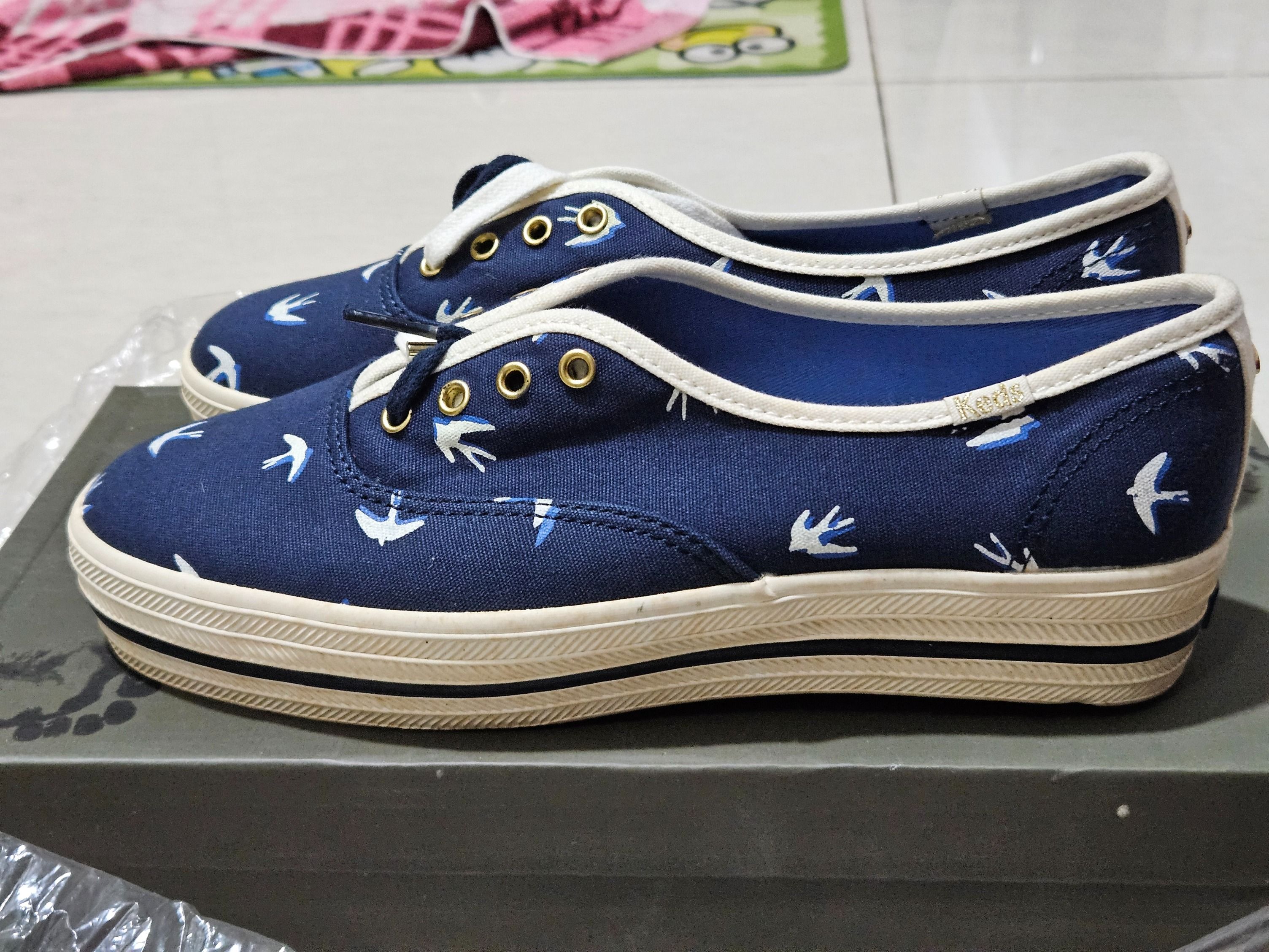 Kate spade x keds sneakers shoes bird swallow blue canvas, Luxury