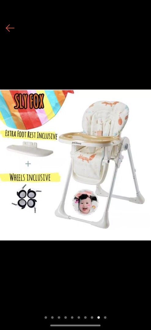 Mother's baby/Pekboo Baby High Chair (Category: Kids' Tables & Chairs) located in Singapore. Submitted by luvtoshopnshop (Listing ID 1374724736, Image 1). Description: Lightly used for one week as we have another chair. Come with brandnew food tray. RTP: $96.