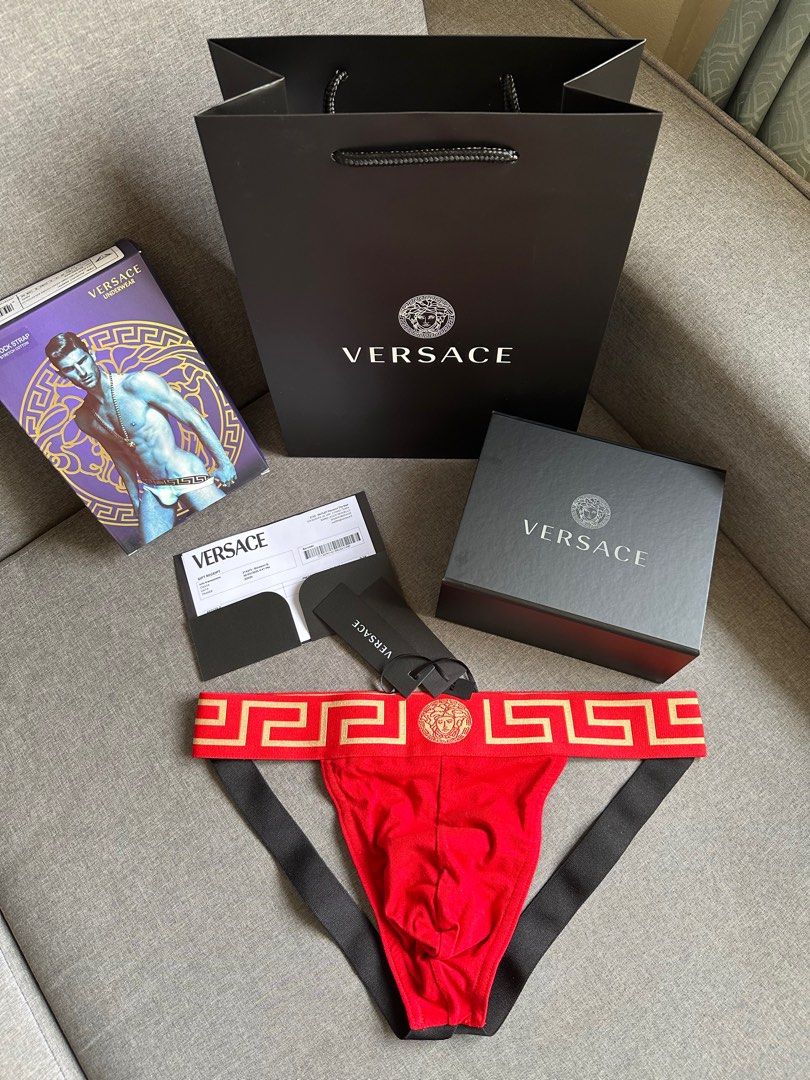 ON HAND! Versace Jockstrap in Red (Category: Underwear) located in Quezon City. Submitted by jwmj_luxury (Listing ID 1368976245, Image 1). Description: Available in size Eu3 (1pc) and Eu4 (4 pcs). Complete inclusion. With gift box and paper bag. 100% authentic and below Europe srp .