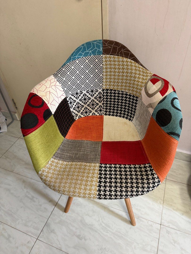Patchwork chair (Category: Chairs) located in Singapore. Submitted by sashafs (Listing ID 1374714564, Image 2). Description: Patchwork chair bought a year ago for $60~ Condition is still good. Dimension in last picture. Reason for sale: changed my work table and this chair is too short for the table. Pickup from Queenstown area, please arrange your own delivery. .
