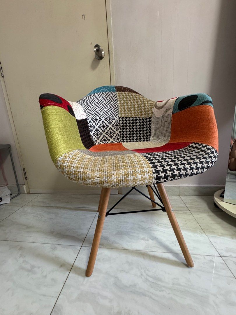 Patchwork chair (Category: Chairs) located in Singapore. Submitted by sashafs (Listing ID 1374714564, Image 3). Description: Patchwork chair bought a year ago for $60~ Condition is still good. Dimension in last picture. Reason for sale: changed my work table and this chair is too short for the table. Pickup from Queenstown area, please arrange your own delivery. .
