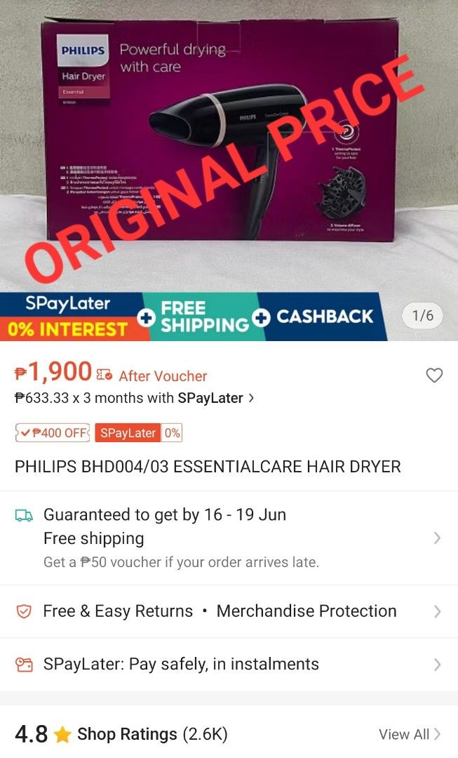 Philips Hair Dryer - Fast Drying & Stylish (Category: Hair) located in Manila. Submitted by desireekay70914 (Listing ID 1374769319, Image 2). Description: Product Details - Product Condition: Pre-owned/Used - Issue: Button is stuck/fixed in place and not movable (can be repaired).