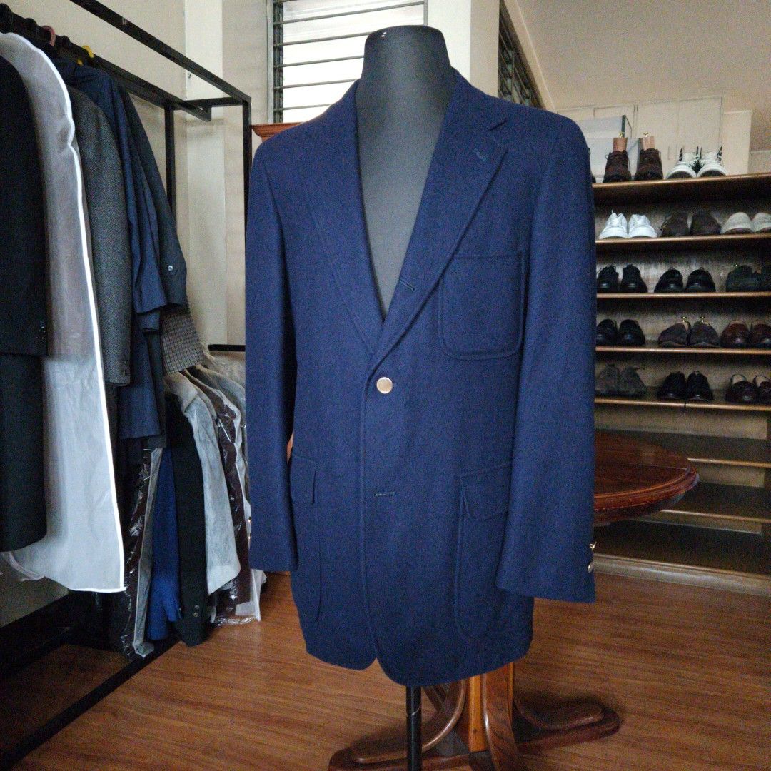 Vintage Ring Jacket 3B Navy Single Breasted Blazer (Category: Coats, Jackets and Outerwear) located in San Juan City. Submitted by thetropicaltweed (Listing ID 1374858332, Image 1). Description: Condition: In decent condition for a vintage garment. If there is any wear and markings, it is not noticeable at all due to the fuzzy flannel like texture of the fabric. May have light creasing and dust from storage, but dusted regularly. Measurements (in