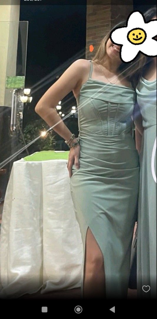 Sage Green with slit Dress (Category: Evening dresses & gowns) located in Manila. Submitted by joypg (Listing ID 1374827006, Image 3). Description: No issues XS - Small.