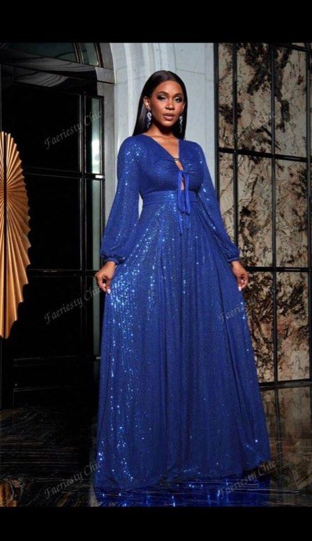 SHEIN Faeriesty Royal blue Lantern Sleeves Sequin sequence Formal Party Dress  Long Sleeve Prom Evening Wedding Guest Graduation dress, Women's Fashion,  Dresses & Sets, Evening dresses & gowns on Carousell