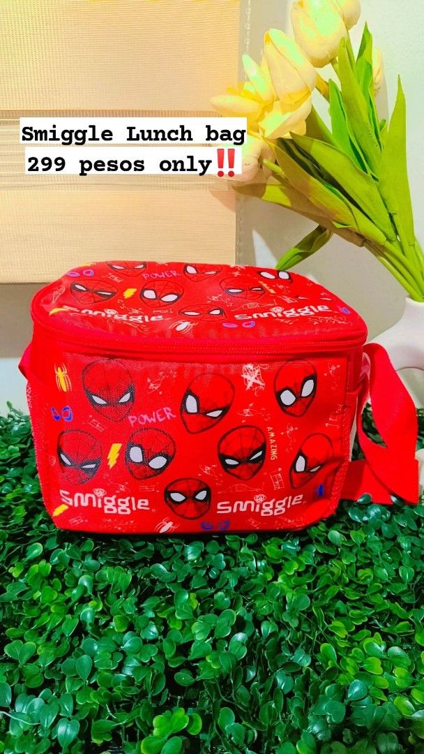 Smiggle Spiderman Lunchbag (Category: Food Organization & Storage) located in Quezon City. Submitted by mhoniqvela04 (Listing ID 1374714927, Image 1). Description: Brandnew No issue Insulated bag with sling.